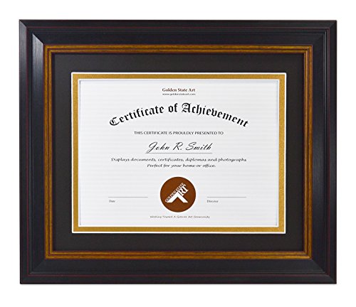 Product Cover Golden State Art, 8x10 Frame for 6x8 Diploma/Certificate, Black Gold & Burgundy Color. Includes Black Over Gold Double Mat, Real Glass & Table-top Display