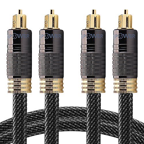Product Cover FosPower (10 Feet - 2 PACK) 24K Gold Plated Toslink Digital Optical Audio Cable (S/PDIF) - [Zero RFI & EMI Interference] Metal Connectors & Ultra Durable Nylon Braided Jacket