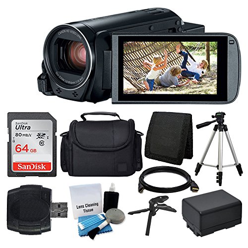 Product Cover Canon VIXIA HF R800 Camcorder (Black) + SanDisk 64GB Memory Card + Digital Camera/Video Case + Extra Battery BP-727 + Quality Tripod + Card Reader + Tabletop Tripod/Handgrip + Deluxe Accessory Bundle