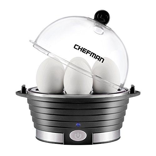 Product Cover Chefman Electric Egg Cooker Boiler, Rapid Egg-Maker & Poacher, Food & Vegetable Steamer, Quickly Makes 6 Eggs, Hard, Medium or Soft Boiled, Poaching/Omelet Tray Included, Ready Signal, BPA-Free, Black