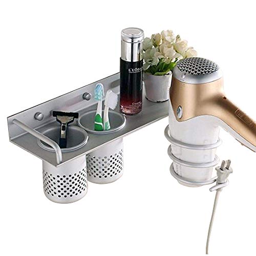 Product Cover Lmeison Wall Mounted Hair Dryer Holder, Aluminum Hair Dryer Hanging Rack Organizer Spiral Hair Care Tools Blow Dryer Holder with 2 Cups for Flat Iron, Curling Wand, Straightener