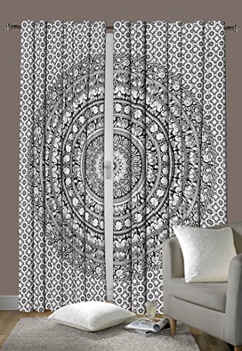 Product Cover Madhu International Indian Cotton Elephant Mandala Window Door Cover Curtain Hanging Drape Portiere