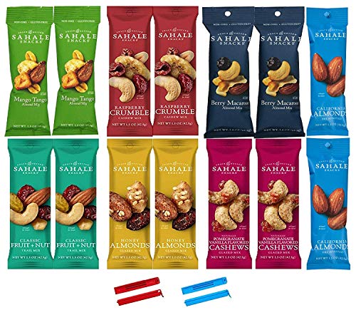 Product Cover Sahale Snacks All Natural Nut Blends Grab And Go Variety 7-Flavor (1.5 oz x 14 CT Packs) with 2 Snack Clips