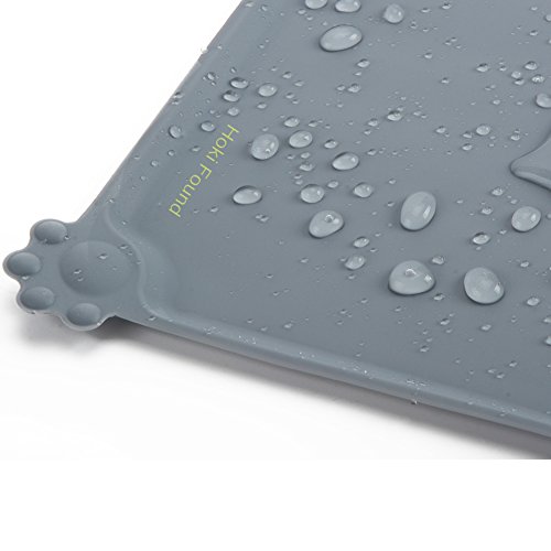 Product Cover Hoki Found Silicone Pet Food Mats Tray - Non Slip Pet Dog Cat Bowl Mats Placemat - FDA Approved Grade Dog Pet Cat Feeding Mat - Waterproof Dog Cat Food Mats -Pet Water Mats for Carpet, Gray