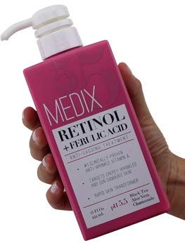 Product Cover Medix 5.5 Retinol Cream with Ferulic Acid Anti-Sagging Treatment. Targets Crepey Wrinkles and Sun Damaged Skin. Anti-Aging Cream Infused With Black Tea, Aloe Vera, And Chamomile (15oz)