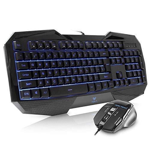 Product Cover AULA gaming keyboard and mouse combo,LED 104 Keys USB Ergonomic Wrist Rest Computer Keyboard USB Wired for Windows PC Gamers