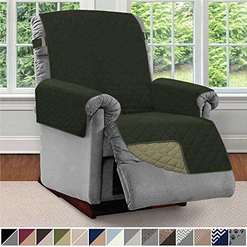 Product Cover Sofa Shield Original Patent Pending Reversible Large Recliner Protector, Seat Width to 28 Inch, Furniture Slipcover, 2 Inch Strap, Chair Slip Cover Throw for Pets, Recliner, Hunter Green Sage