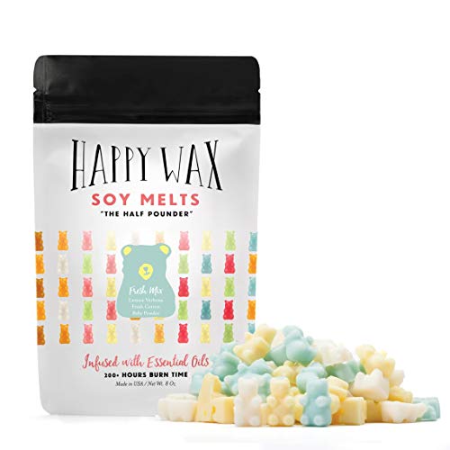 Product Cover Happy Wax Fresh Mix Soy Wax Melts - Large (8 oz) Pouch - Over 200 Hours Burn Time - Cute Bear Shapes! Try Three Different scents! (Lemon Verbena, Fresh Cotton, Baby Powder)