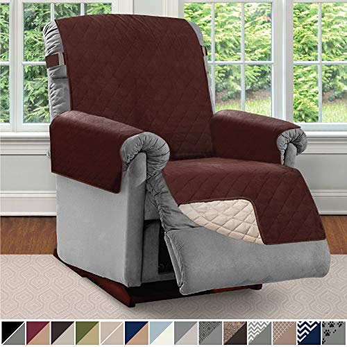 Product Cover Sofa Shield Original Patent Pending Reversible Large Recliner Protector, Seat Width to 28 Inch, Furniture Slipcover, 2 Inch Strap, Reclining Chair Slip Cover Throw for Dogs, Recliner, Chocolate Beige