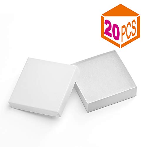 Product Cover MESHA Jewelry Boxes 3.5x3.5x1 Inches Small White Gift Boxes Paper Boxes for Gift Cardboard Bracelet Boxes with Cotton Filled (White-20Pcs)