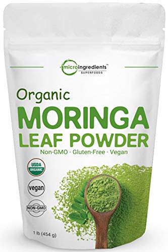 Product Cover Moringa Powder Organic (Moringa Oleifera), 1 Pound (16 Ounce), Rich in Natural Antioxidants, Multi-Vitamins and Minerals for Green Drinks, Smoothie and Cookie, No GMOs, Sun Dried and Vegan Friendly