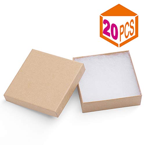 Product Cover MESHA Jewelry Boxes 3.5x3.5x1 Inches Paper Gift Boxes Cardboard Bracelet Boxes with Cotton Filled (Brown-20Pcs)