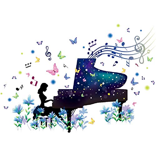 Product Cover SWORNA Nature Series Flower Butterfly Girl Piano Removable Vinyl DIY Wall Art Mural Sticker Decal Decor for Living Room/Bedroom/Playroom/Hallway/Kindergarten/Home Office/School 26