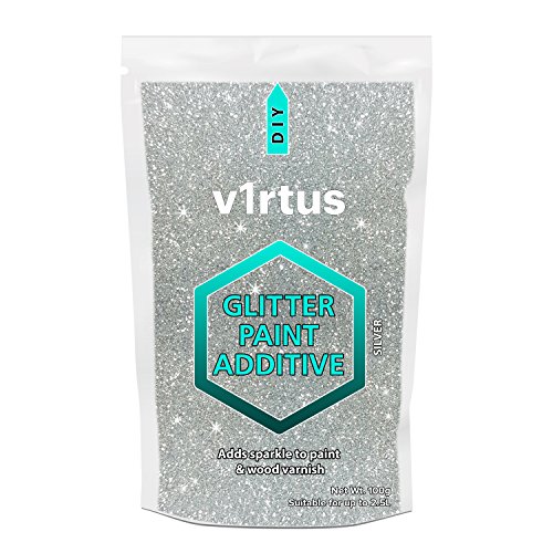 Product Cover V1RTUS Silver Glitter Paint Crystal Additive 100g / 3.5oz for Acrylic, Latex, Emulsion - use Interior / Exterior - Wall, Ceiling, Wood, Metal, Varnish, Dead flat, Matte, Soft Sheen or Silk
