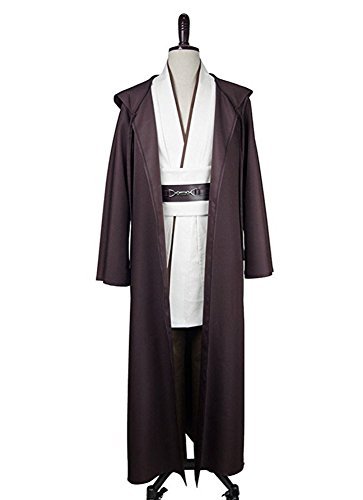Product Cover Fancycosplay Mens Cosplay Costume Set Robe Brown with White Outfit with Belt and Pocket for Halloween (L)