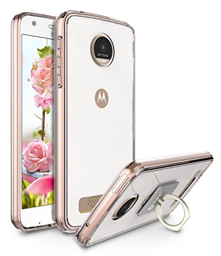 Product Cover Moto Z Play Case, Moto Z Play Droid Case, Style4U Scratch Resistant Shock Absorbent Ultra Slim Crystal Clear PC Back TPU Bumper Case for Motorola Moto Z Play with 1 Ring Holder Kickstand (Rose Gold)