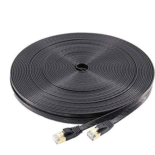 Product Cover NCElec Weatherproof Flat Cat 6 (Cat6) Ethernet Cable, RJ45 Connector, 32AWG, Up to 1.0 Gbps and 250 MHz (50Ft, Black)