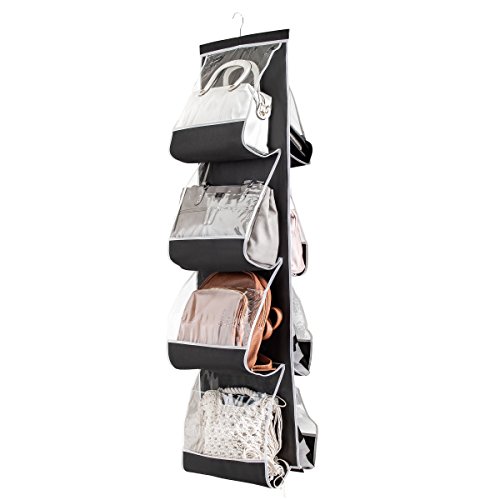 Product Cover ZOBER Hanging Purse Organizer for Closet Clear Handbag Organizer for Purses, Handbags Etc. 8 Easy Access Clear Vinyl Pockets with 360 Degree Swivel Hook, Black, 48