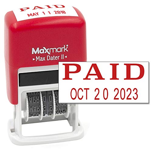Product Cover MaxMark Self-Inking Rubber Date Office Stamp with Paid Phrase & Date - RED Ink (Max Dater II), 12-Year Band