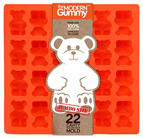 Product Cover JUMBO size GUMMY BEAR Mold by the Modern Gummy, PROFESSIONAL GRADE PURE LFGB SILICONE, 24 cavity, Candy, Soap Molds, Gelatin Shots, Cupcake topper, Chocolate, Ice tray