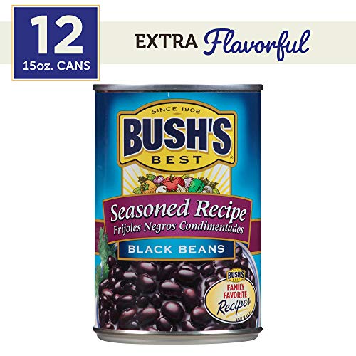 Product Cover BUSH'S BEST Seasoned Recipe Black Beans, 15 Ounce Can (Pack of 12), Black Beans Canned Beans, Source of Plant Based Protein and Fiber, Low Fat, Gluten Free, Great for Bean Soup & Bean Dip