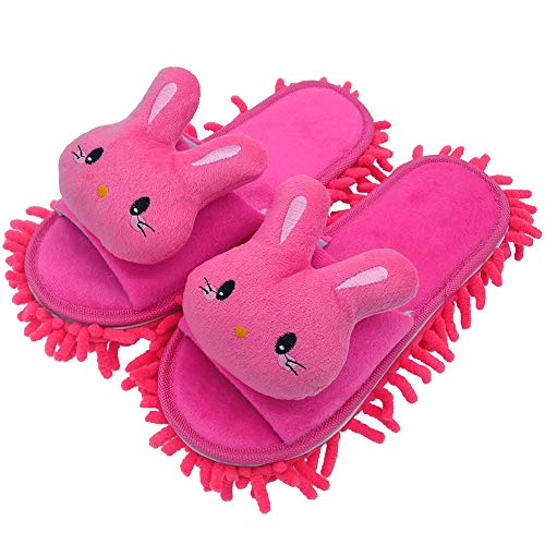 Product Cover Selric Cute Bunny Mop Slippers Shoes Open Toe Slippers Rose Red, Microfiber House Floor Cleaning Tool Detachable Mopping Shoes 9 7/9 Inches Size:5.5-8.5