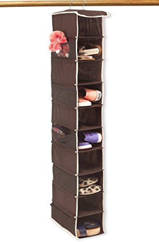 Product Cover Simple Houseware 10 Shelves Hanging Shoes Organizer Holder for Closet w/ 10 Pockets, Brown