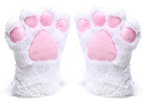 Product Cover Odema Womens Winter Warm Gloves Cosplay Cat Paw All Cover Mittens for Girls White
