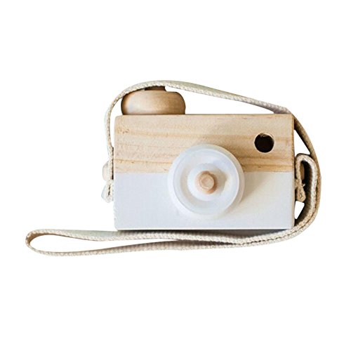 Product Cover Allywit Baby Kids Cute Wood Camera Toys Children Fashion Clothing Accessory Safe And Natural Toys Birthday Christmas Gift (White)