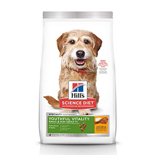 Product Cover Hill's Science Diet Dry Dog Food, Adult 7+ for Senior Dogs, Youthful Vitality, Small & Mini Breeds, Chicken & Rice Recipe, 12.5 lb Bag