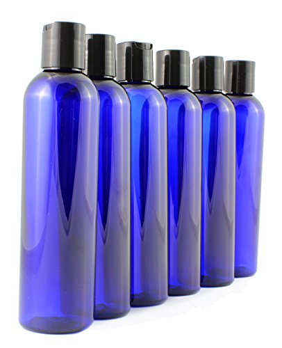 Product Cover 8oz Empty Plastic Squeeze Bottles with Disc Top Flip Cap (6 pack); BPA-Free Containers For Shampoo, Lotions, Liquid Body Soap, Creams (8 ounce, Cobalt Blue)