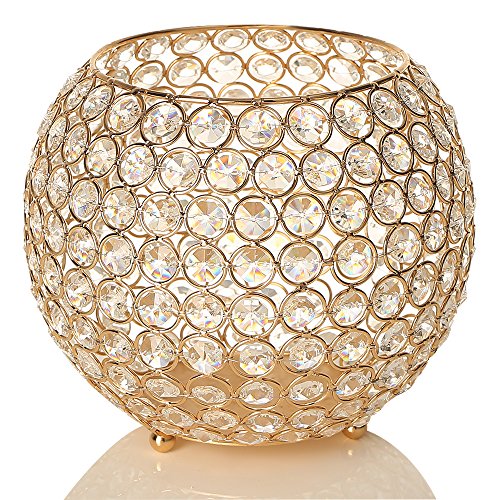 Product Cover VINCIGANT Gold Crystal Bowl Candle Holders Centerpieces for Dining Room Table,Decoration Candelabra,Gift Boxed,8 Inches Diameter