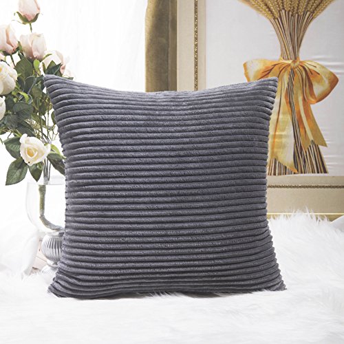 Product Cover Home Brilliant Decoration Super Soft Striped Corduroy Decorative Euro Throw Pillow Sham Cushion Cover for Couch, 26x26 inch(66cm), Dark Grey