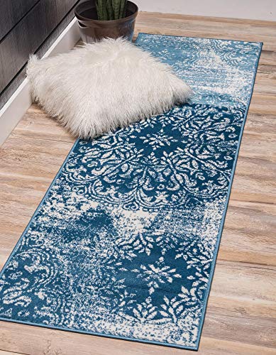 Product Cover Unique Loom 3138672 Sofia Collection Traditional Vintage Beige Area Rug, 2' 0 x 13' 0 Runner, Blue