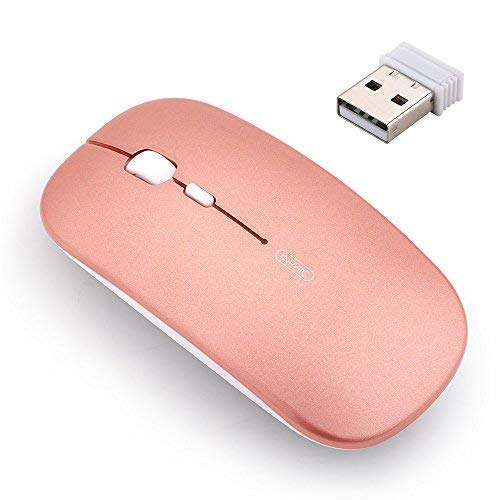 Product Cover Rechargeable Wireless Mouse,inphic Mute Silent Click Mini Noiseless Optical Mice,Ultra Thin 1600 DPI for Notebook,PC,Laptop,Computer,MacBook (Rose Gold)