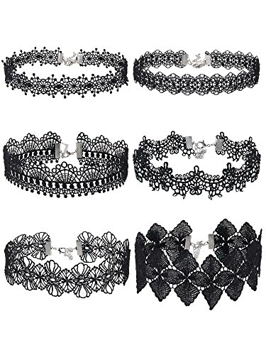 Product Cover Mudder Choker Necklace Black Choker Lace Choker Gothic Necklace for Women Girls, Black, 6 Pieces