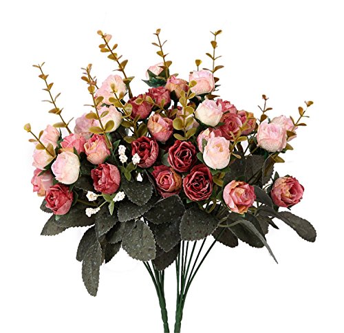 Product Cover Houda Artificial Silk Fake Flowers Rose Floral Decor Bouquet,Pack of 2 (Pink Coffee)
