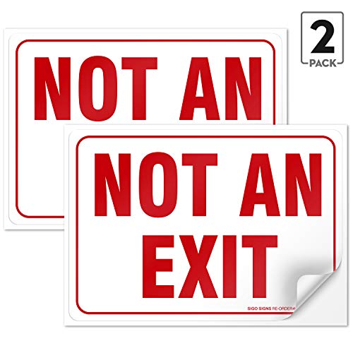 Product Cover (2 Pack) Not an Exit Sign Sticker, No Exit Sign, 10x7 Inches, 4 Mil Vinyl, Self Adhesive Decal Stickers, Long Lasting, Weatherproof and UV Protected, Made in USA by SIGO SIGNS