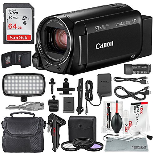Product Cover Canon Vixia HF R800 HD Camcorder (Black) Deluxe Bundle W/Camcorder Case, 64 GB SD Card, 3 Pc. Filter Kit, LED Light Kit, and Xpix Cleaning Accessories