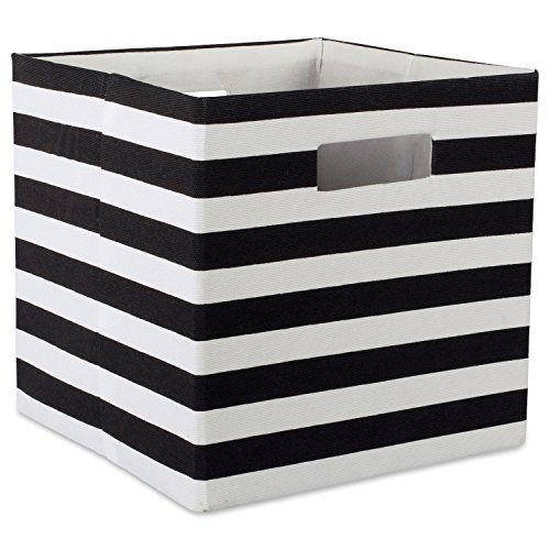 Product Cover DII Foldable Fabric Storage Container for Nurseries, Offices, Closets, Home Décor, Cube Organizer & Everyday Use,  11 x 11 x 11, Stripe Black, Small