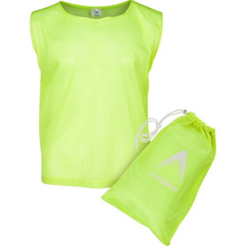 Product Cover Athllete DURAMESH Set of 6 - Adult Scrimmage Vests/Pinnies/Team Practice Jerseys with Free Carry Bag (Neon Yellow, Large)
