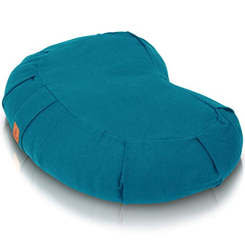 Product Cover Buckwheat Crescent Therapeutic Meditation Cushion | Yoga Pillow | Round Ergonomic Design Relieves Stress On Back, Hips, Legs For Total Comfort | Washable Premium Organic Cotton Removable Cover - Aqua