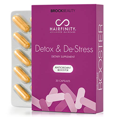 Product Cover Hairfinity Detox & De-Stress Antioxidant Booster - Hair Supplement with Curcumin, Zinc & Grape Seed Extract to Soothe & Protect Scalp and Support Growth - Targets Stress Related Hair Loss 30 capsules