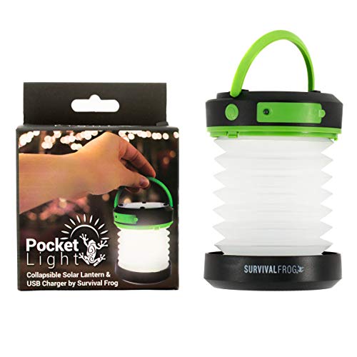 Product Cover Pocket Light LED Solar Camping Lantern & Collapsible Flashlight with USB Emergency Power Bank Charger Great for Tent Camping, Hiking, Home & Auto by Frog & Co.