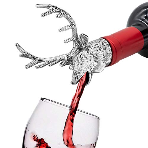 Product Cover FREEMASTER Wine Pourer Wine Aerators Stainless Deer Stag Head Wine Pourer Stags Head Bottle Stopper (Silver white)