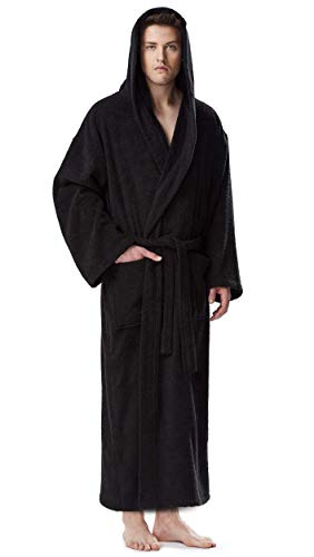 Product Cover Arus Men's Hooded Classic Bathrobe Turkish Cotton Robe with Full Length Options (L/XL,Black)