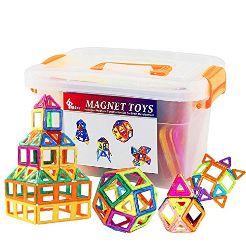 Product Cover GLOUE Magnetic Blocks, Building Blocks,Magnetic Toy Contain Square, Triangle, Large Triangle Magnets Toys for Girls & Boys - Deluxe Set (64pcs) (All Building Blocks)