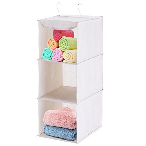 Product Cover MaidMAX 3 Tiers Cloth Hanging Shelf Closet Organizer 2 Metal Hooks, Foldable, Beige, 24 Inches High