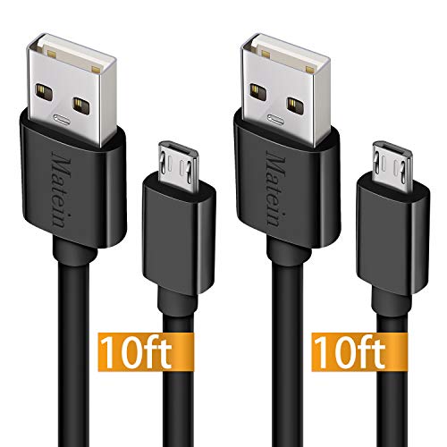 Product Cover MATEIN Micro USB Cable, 10Ft 2Pack Extra Long Fast Charger Cord for Galaxy S7 Edge,High Speed Durable Charging Cable for Android Phone,Samsung J7 S6 S5 S4 Note 5 4,LG,PS4,Camera,Black