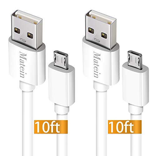 Product Cover Android Charger Cable for Samsung Galaxy S7, 10Ft 2 Pack Micro USB Cord, Fast Charging USB 2.0 Extremely Durable Cables for Xbox PS4 Controller, Samsung, ZTE, Camera and Smartphone, White